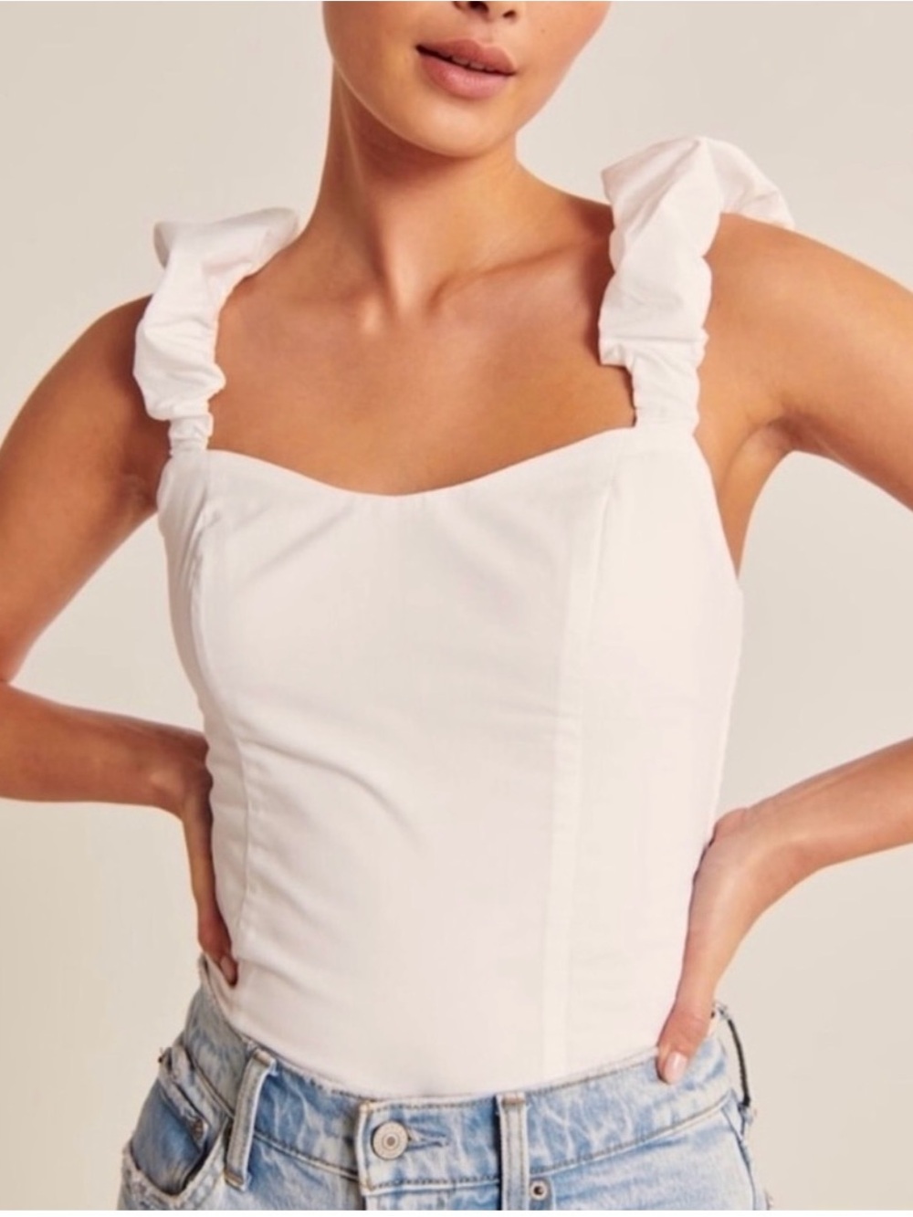 Abercrombie White Bubble Strap Poplin Tank Top